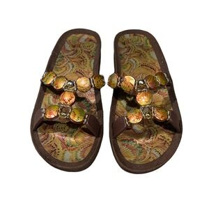 Grandco Women's‎ Jeweled Beaded Brown Thong Flip Flops Sandals Shoes Size 9